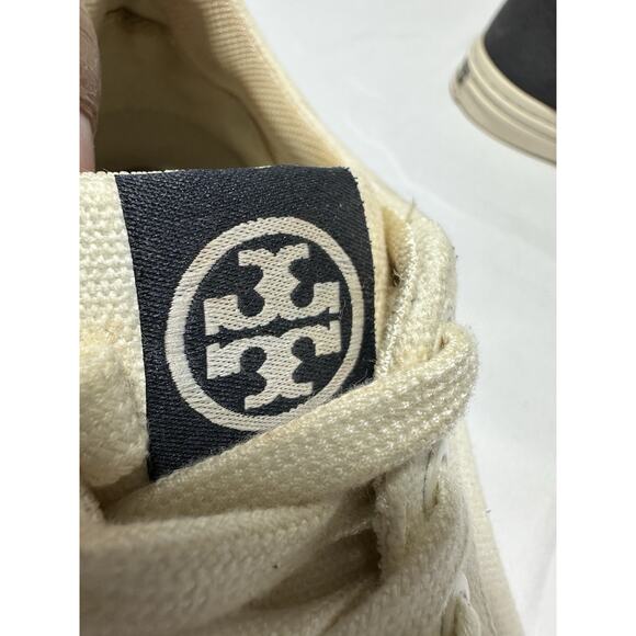 TORY BURCH Women's Classic Court Lace Up Canvas Sneakers Ivory & Black size 7.5M - Picture 7 of 12